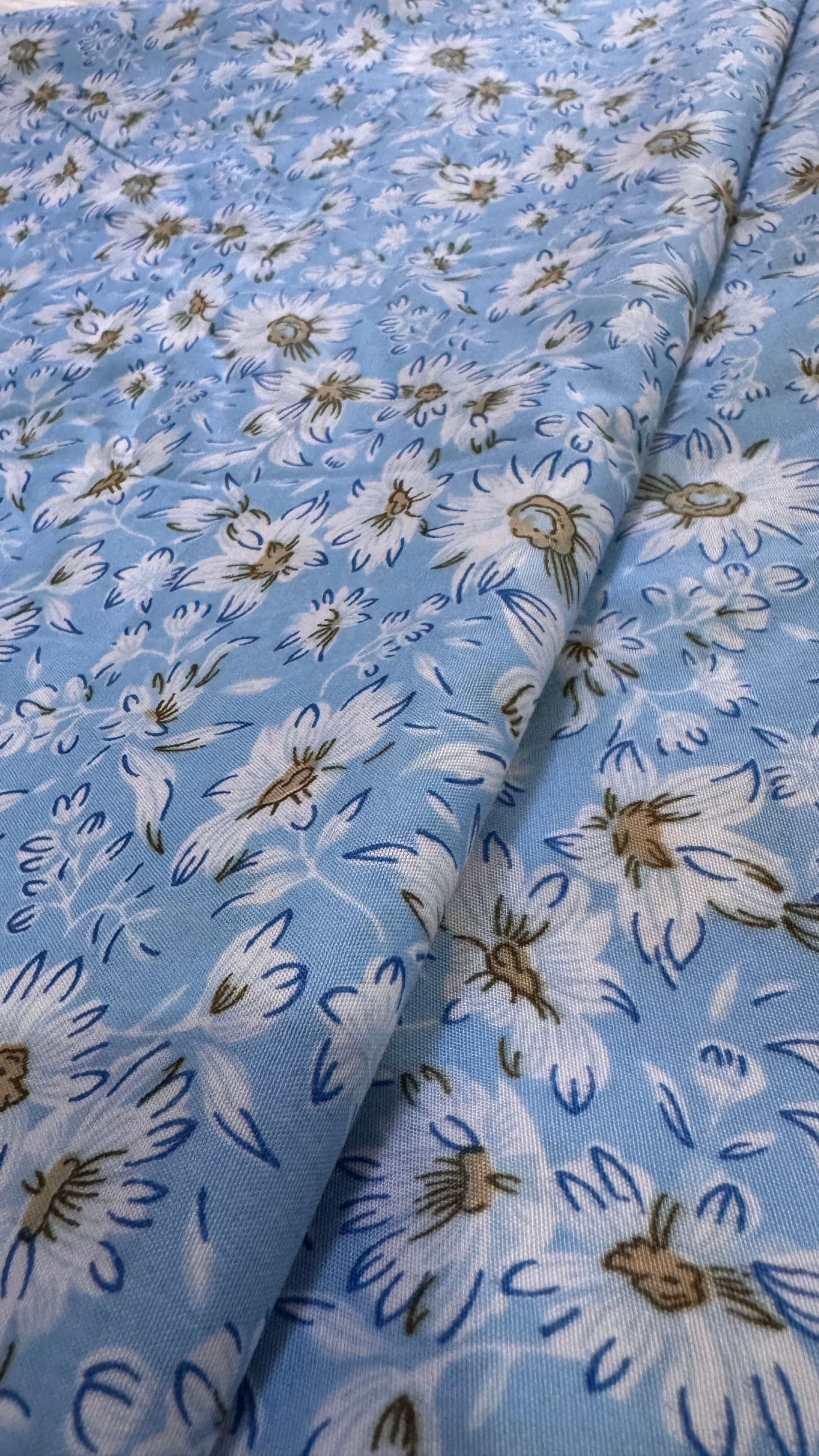 Floral fabric pattern on a blue background
