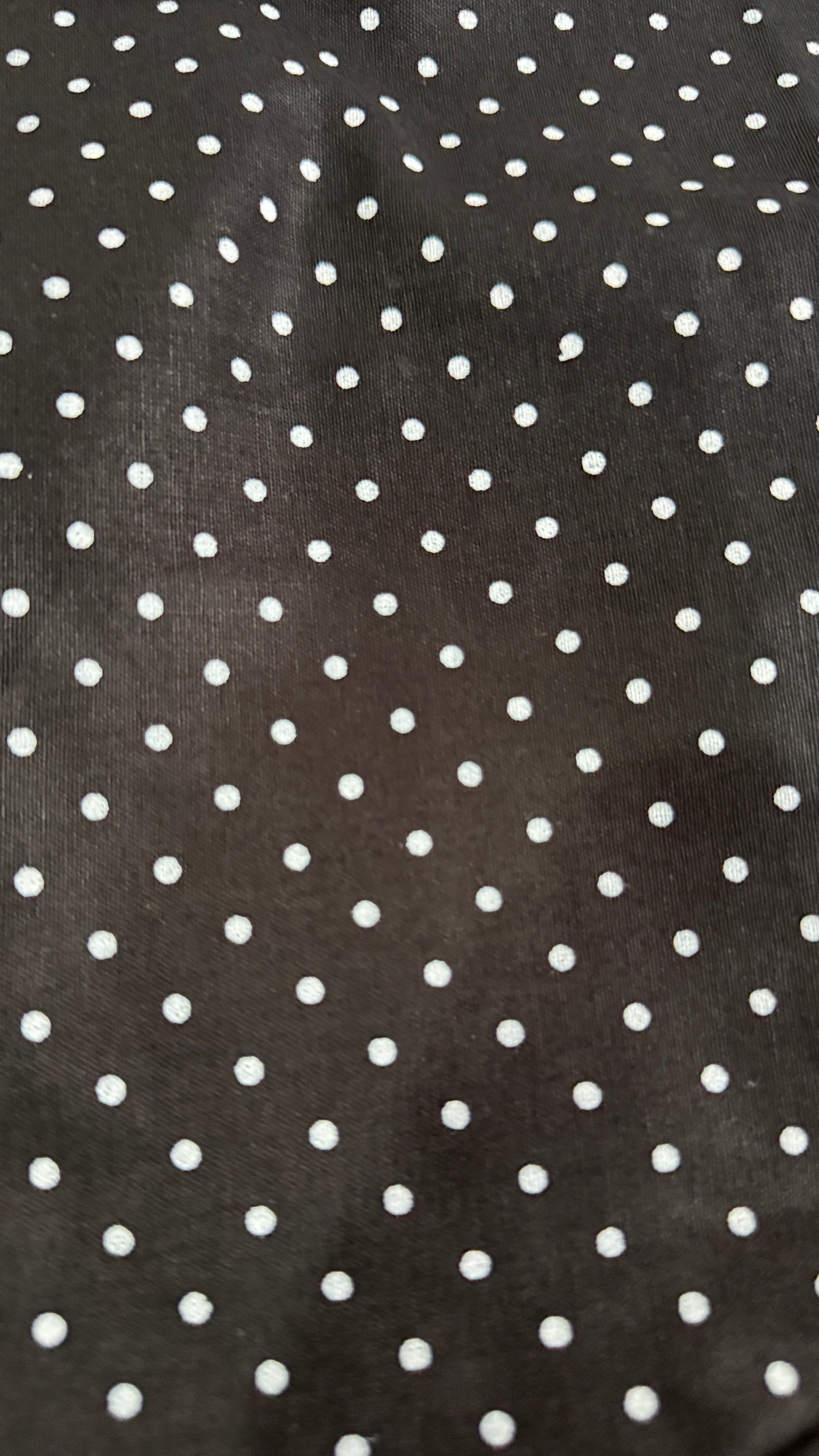 Close-up of black fabric with white polka dot pattern
