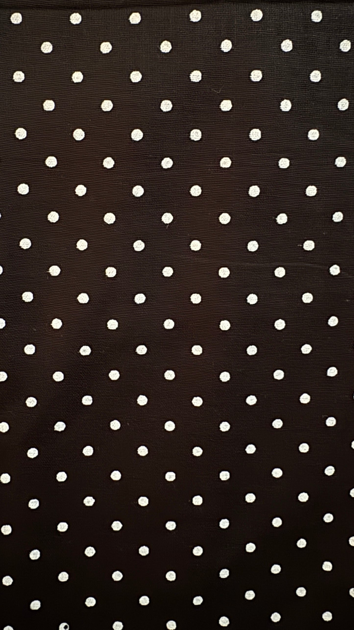 Black fabric with white polka dots
