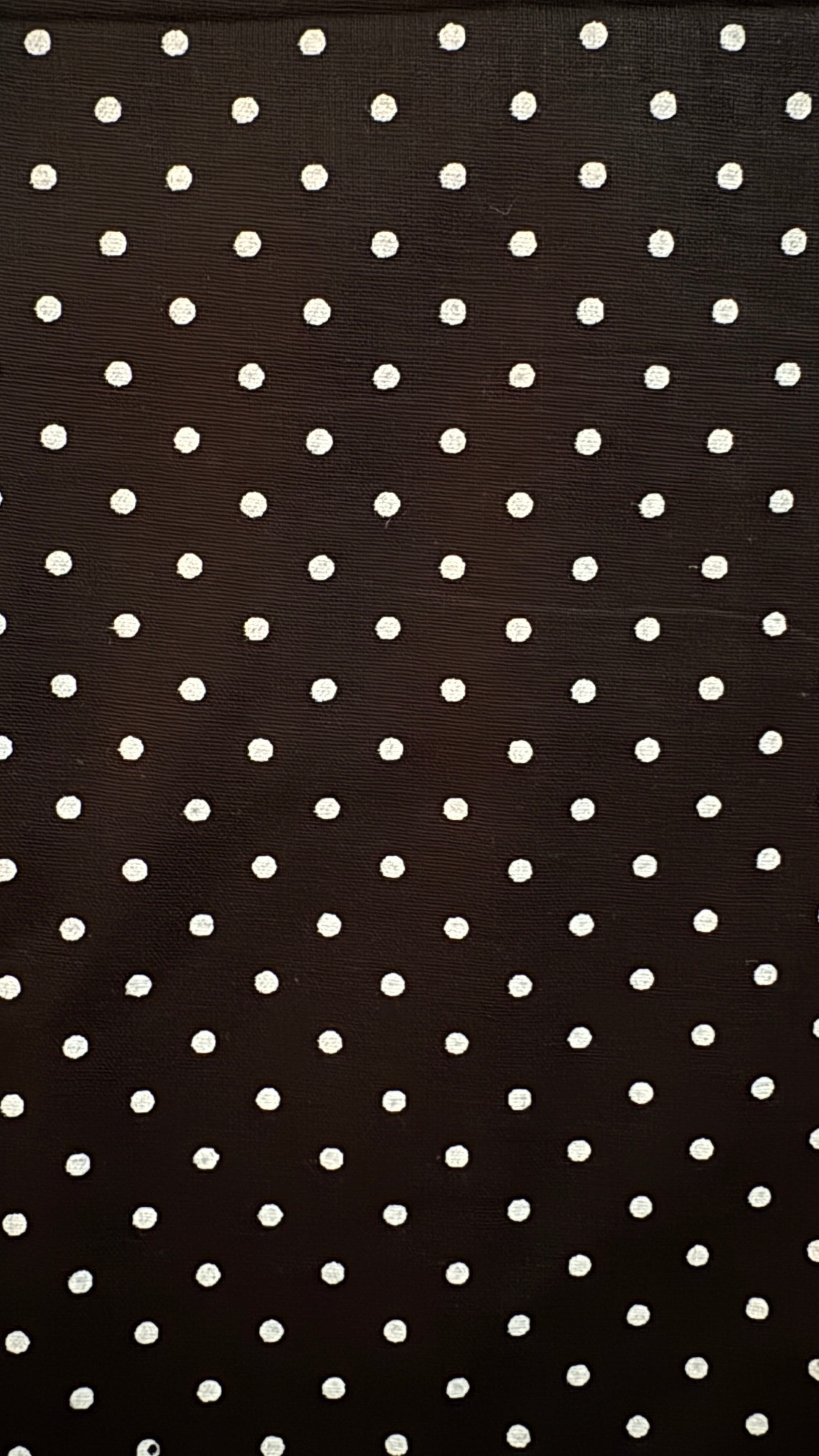 Black fabric with white polka dots