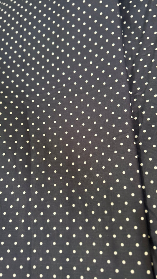 Close-up of a blue fabric with white polka dots