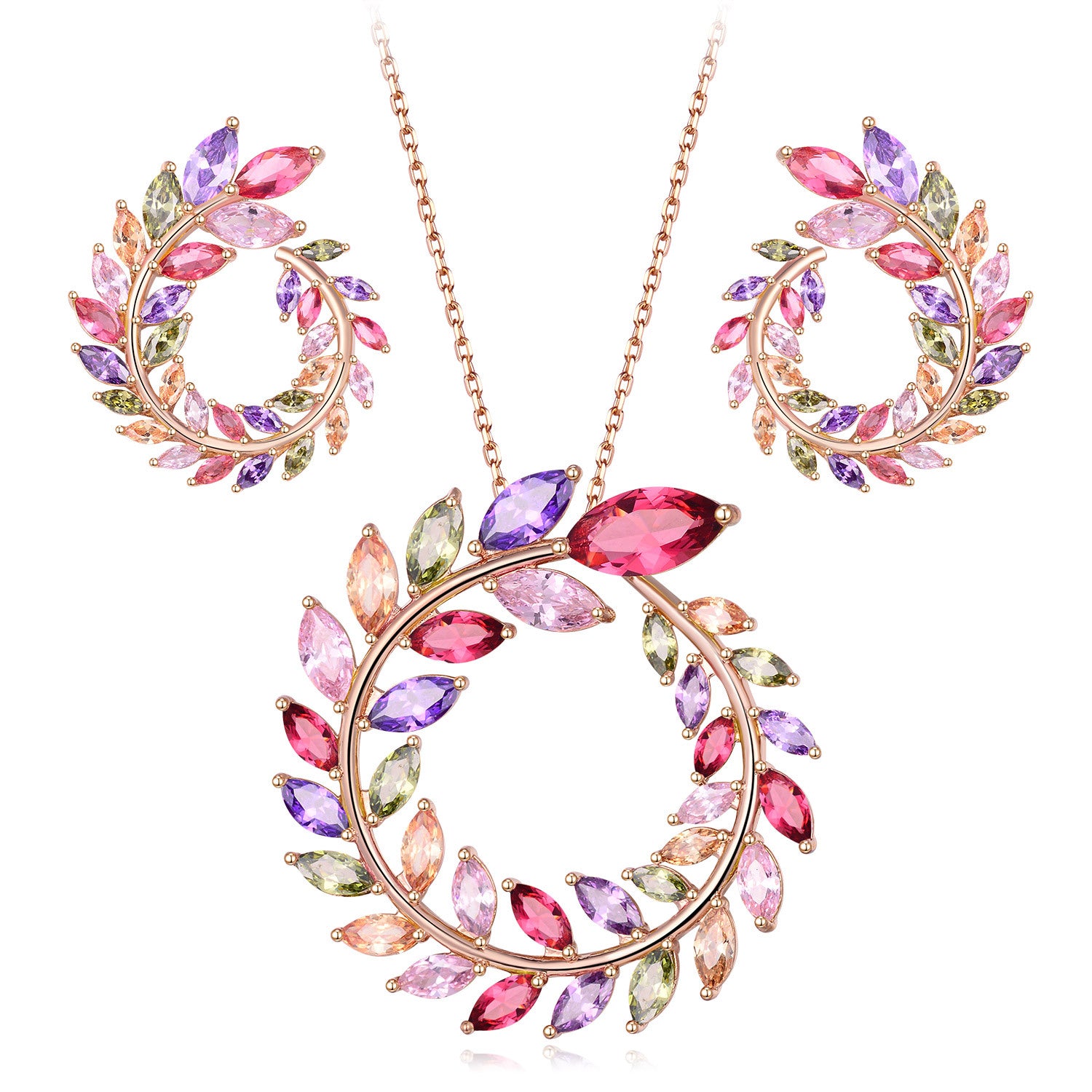 18K Real Gold Handmade Inlaid Colorful Garland Shape Earrings - House of Jaena