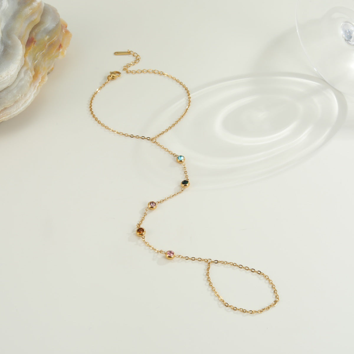 18K Geometric Zircon Finger Chain Bracelet for Women - House of Jaena