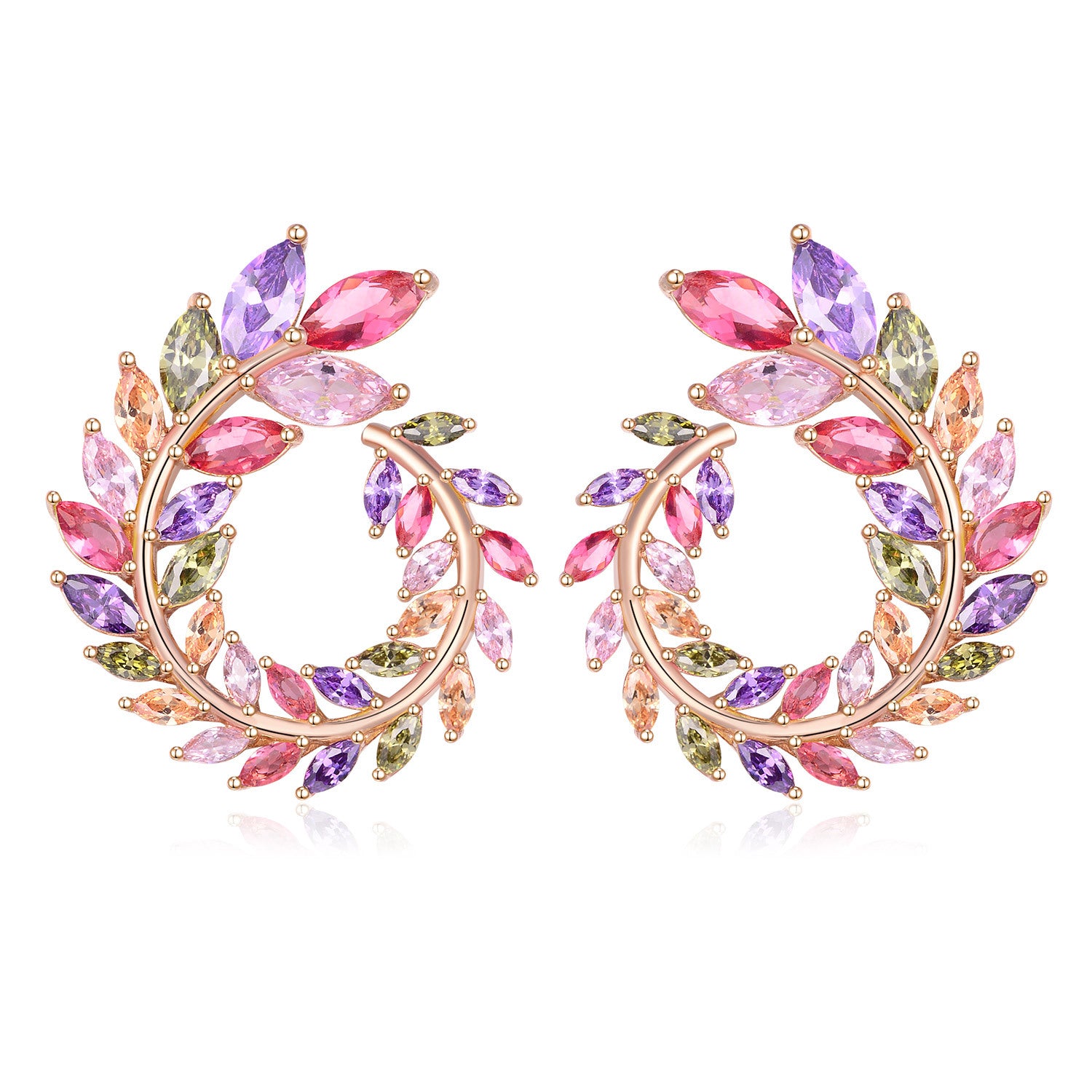 18K Real Gold Handmade Inlaid Colorful Garland Shape Earrings - House of Jaena