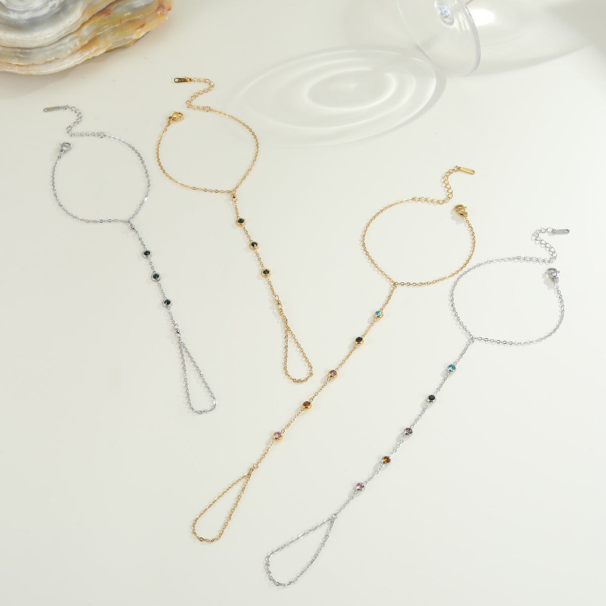 18K Geometric Zircon Finger Chain Bracelet for Women - House of Jaena