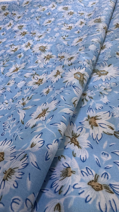 Floral fabric pattern on a blue background