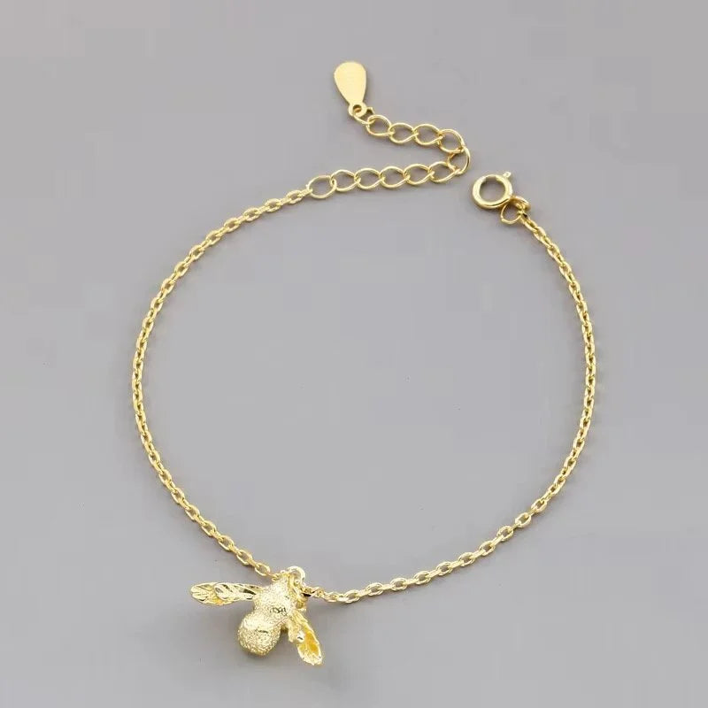 16K Gold Plated 925 Sterling Silver Big Bee Anklet - House of Jaena