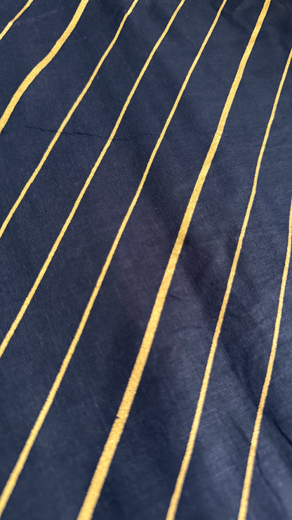 Navy fabric with gold pinstripes