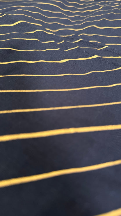 Navy fabric with gold stripes