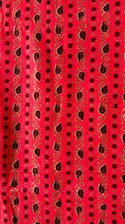 Red fabric with black pattern