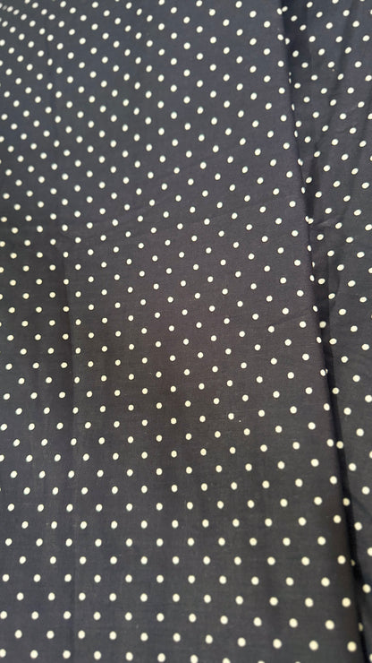 Close-up of a blue fabric with white polka dots